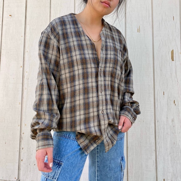 Vintage grunge flannel brown long sleeve 90s - Picture 1 of 4
